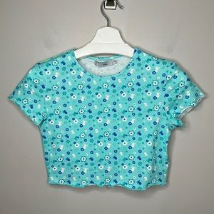 Adika Blue and White Flower and Octopus Crop Top